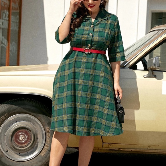 Shein Plus Tartan Flare Hem Shirt Dress 4X - Picture 2 of 10